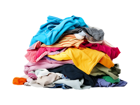Pile of dirty clothes isolated on transparent or white background