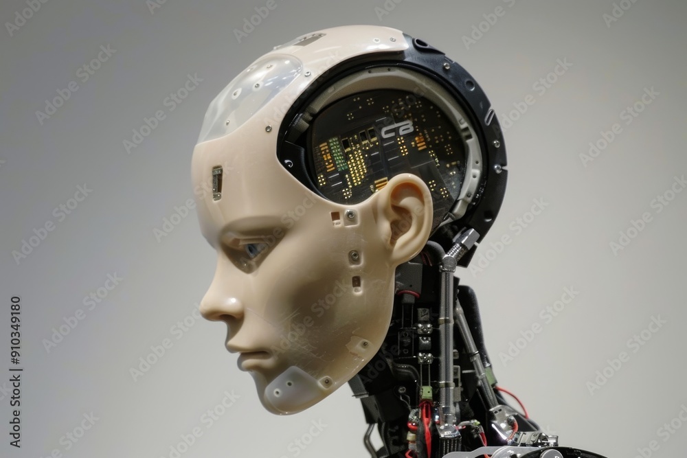 Aufkleber an advanced ai system with a digital brain and circuitry, representing the future of artificial inte