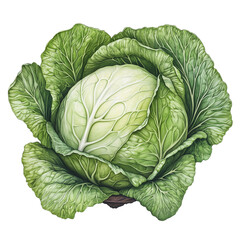 Fototapeta premium Cabbage, Watercolor illustration, Brassica oleracea capitata