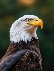 Obraz premium Close-up shot of a bald eagle's face with a blurred background, suitable for use in nature or wildlife related contexts