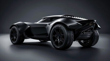 Concept car in black, built for speed and power. Fast car with gold details, an extreme 4x4 vehicle.