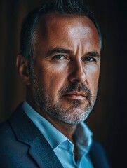 Fototapeta premium A close-up shot of a man wearing a suit and tie, great for business or formal occasion uses