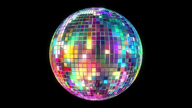 Colorful 3D disco ball mirror ball abstract retro reflective spinning night club, party, event background