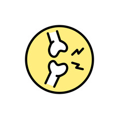 Joint pain color icon. Injury, sprain. Joint damage, arthritis or inflammation, rheumatism. Body aches concept for health medicine anatomy.