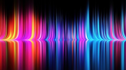 Abstract neon light streaks in vibrant colors reflecting on a surface. Dynamic desktop wallpaper concept.
