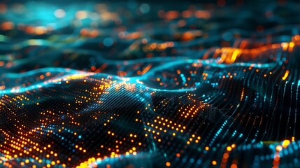 Modern digital abstract 3D background. Can be used in the description of network abilities, technological processes, digital storages, science, education, etc. Copy space. Based on Generative AI