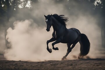 smoke rearing horse black spanish rear andalusia fast stunning half face fury rebellious closeup glistering shine side profile mist fog portrait playful play bridle purebred equine grey male animal1