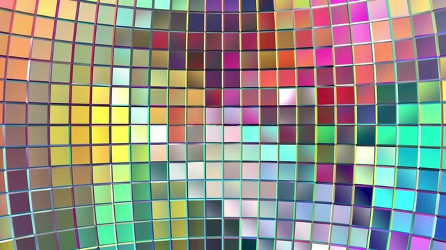 Colorful 3D disco mirror ball texture abstract retro reflective spinning looping night club, party, event background. 