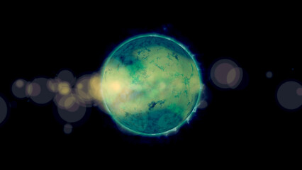 bright, fiery planet rotating in deep space