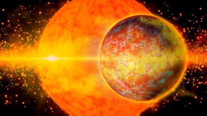 bright, fiery planet rotating in deep space