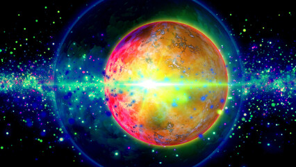 bright, fiery planet rotating in deep space