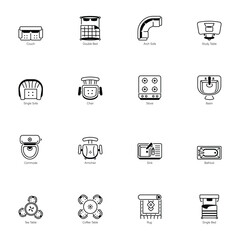 Collection of Home Furniture Line Icons 


