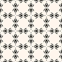 Simple minimalist geometric seamless pattern. Abstract monochrome minimal background with small floral shapes. Subtle repeat design for decor, print.