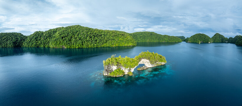 Panoramic view of the Natural Arch, Rock Islands, Palau