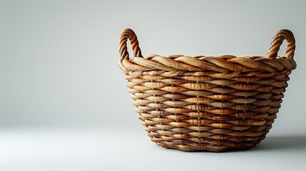 Empty wicker basket standing on a white surface