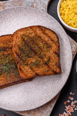 Delicious crispy croutons or bruschetta from brown bread