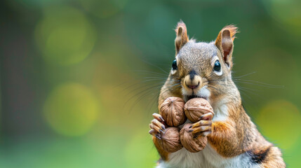 A squirrel delicately holds a nut in its paws, gnawing away with contentment