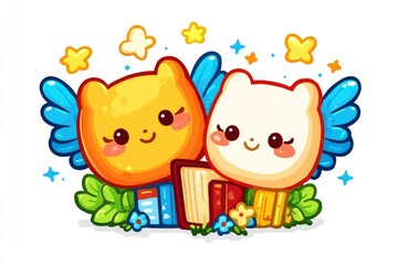 Obraz premium Cute Cartoon Animals Reading Books