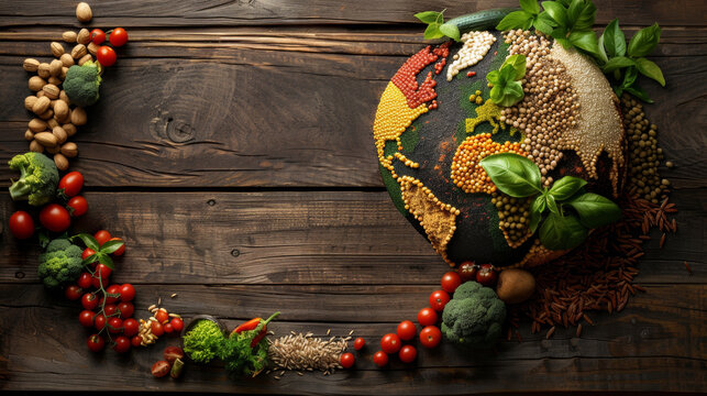 A globe crafted from diverse food items, representing the worlds bounty on World Food Day