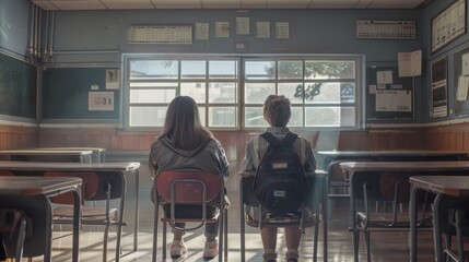 Dos personas en silla de ruedas dentro de un salon de clases