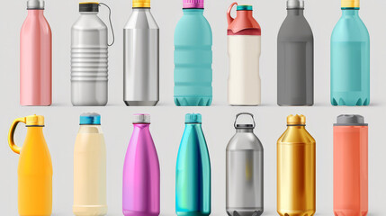 set of modern thermo bottles isolated