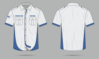 Short sleeve work shirt mockup front and back view