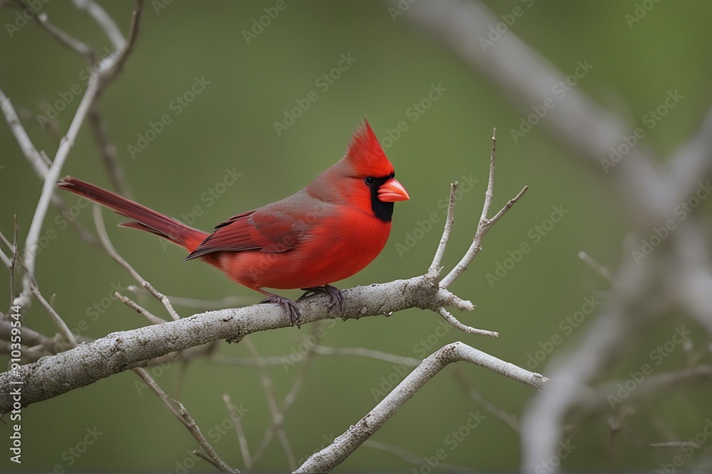 Wall mural summer northern cardinal male a texas bird parrot animal nature beak wildlife feather colourful colours wild red tree branch avian wing garden yard backyard birder birding passerine feeder park