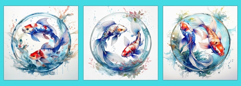Koi Fische im Aquarell Technik Bild