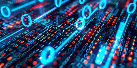 Digital Data Stream, Perspective view of binary code flowing through , binary code backdrop, suitable for cybersecurity firms.
