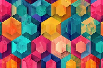 Obraz premium Vibrant-colored hexagons forming a seamless geometric pattern