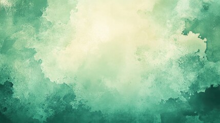 Fototapeta premium Abstract vintage pastel green background with watercolor textures and a faded center.
