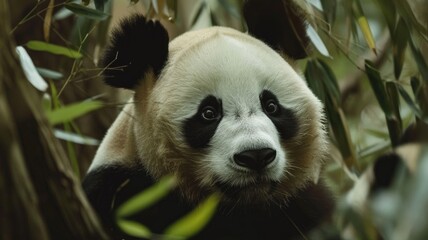 A close-up of a panda in a conservation park, highlighting efforts to protect endangered species