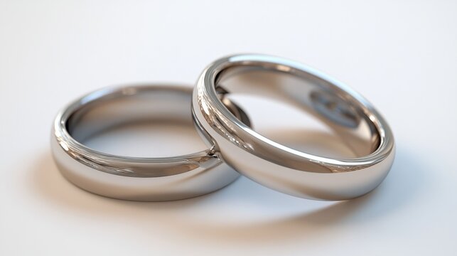 A pair of 3D wedding rings, representing commitment and love, set against a clean background.
