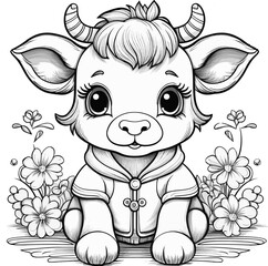 Baby Cow Line Art Coloring Page for Kids