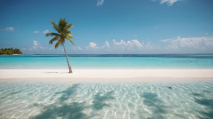 Lone Palm Tree on Tropical Beach