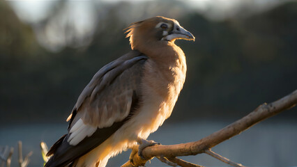Fototapeta premium Evening Harmony: AI-Generated Stork Perching on a Branch by an Asian River in Forest with Sunlight