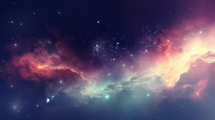 Fototapeta premium Colorful space background with vibrant stars and nebula gas cloud in deep outer space, 3d rendered science fiction illustration of celestial phenomena and cosmic wonders