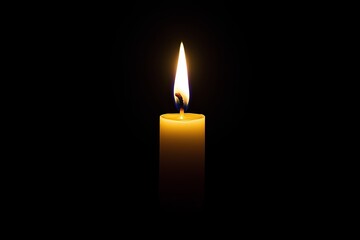 A single candle burning brightly in darkness, offering light and warmth, with a clear, flickering flame.