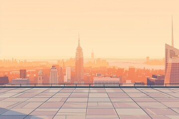 Naklejka premium Urban Observer - Sci-Fi Futuristic Cyberpunk Cityscape Seen by Solitary Figure from Rooftop Vantage Point. Beautiful simple AI generated image in 4K, unique.