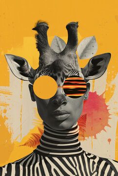 Surreal collage of human and wild animal features. Generative AI image