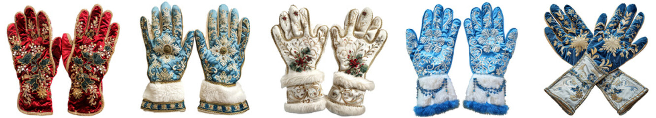 Pack of Snow maiden gloves set on transparent background