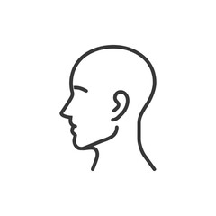 Line art drawing of a bald persons head in profile