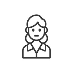 Line art icon of a woman with short hair and a collar