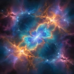 A captivating, galactic glow scene featuring a glowing, iridescent space cloud, reflecting the light of nearby stars and creating a kaleidoscope of colors