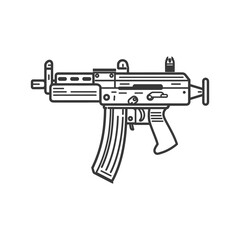 Naklejka premium Line art illustration of a black submachine gun