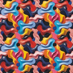 Multicolored plastic mosaic seamless pattern graphic design. Abstract pazzles mid-century modern collage tile background. Digital artwork raster bitmap. AI artwork.	