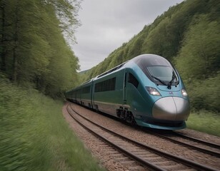 Fototapeta premium Modern high-speed train approaches to the station at spring morning time.