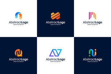 Set of colorful letter N logo design innovation