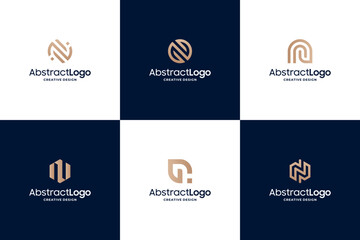 Set of unique letter N logo design with golden color