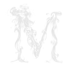 Fototapeta premium Letter M made of smoke. White smoke alphabet collection with numbers, special characters and letters. Isolated transparent background PNG. 
